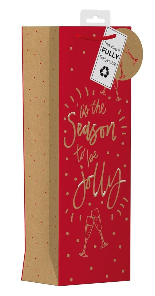 XMAS KRAFT TEXT BOTTLE BAG