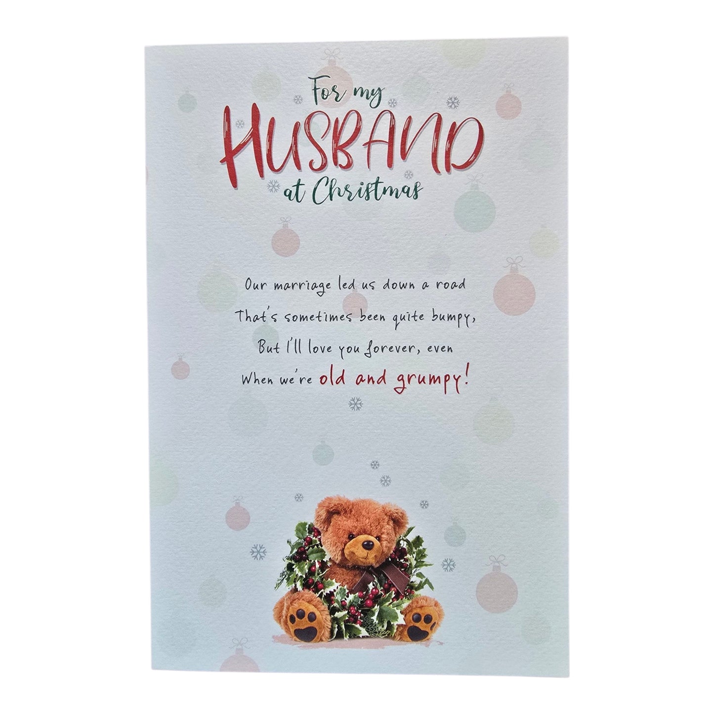 HusbandTeddy wearing a Christmas wreath with poem