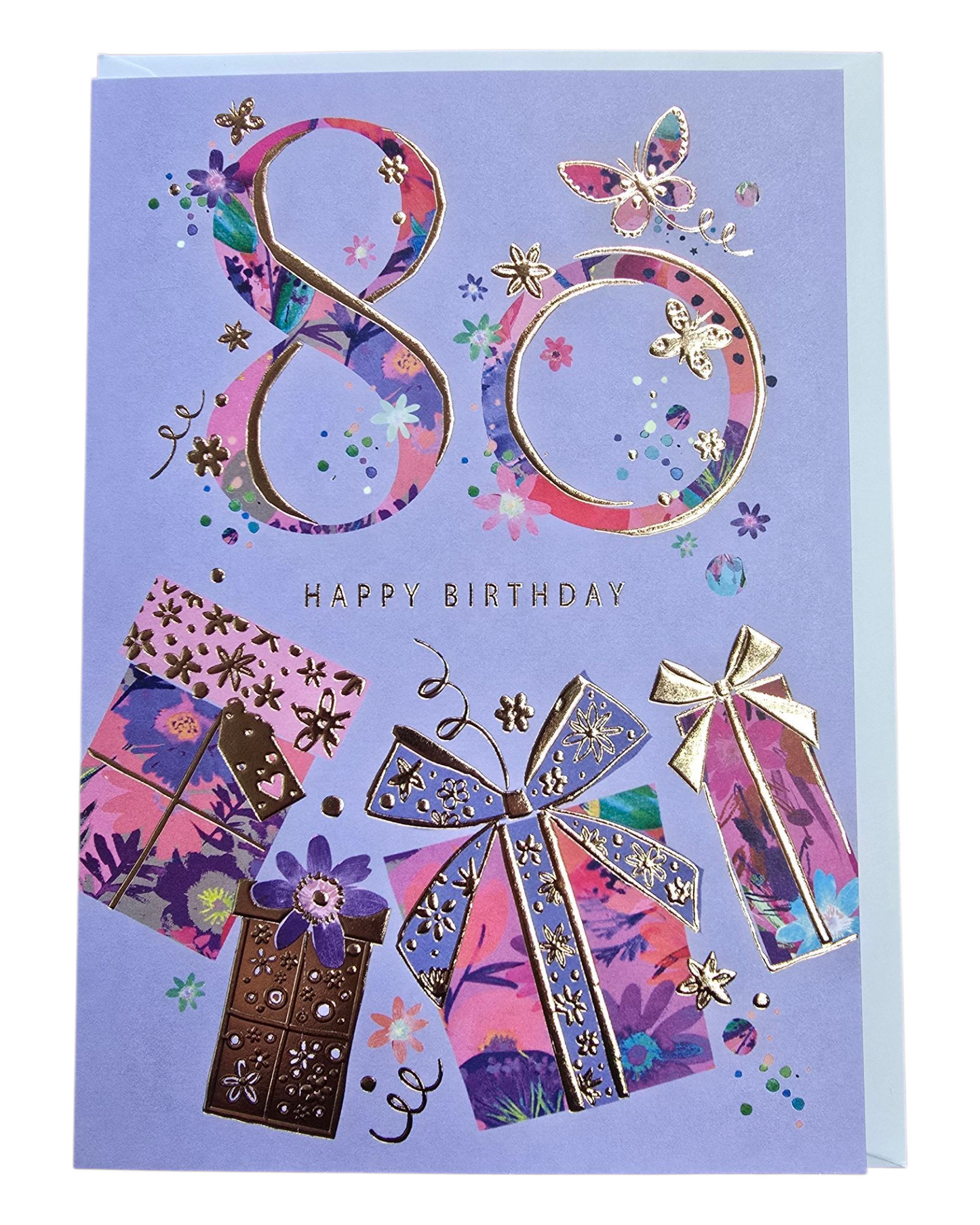 T241 Age 80 - Female Patterned & Foiled Large Number With Presents