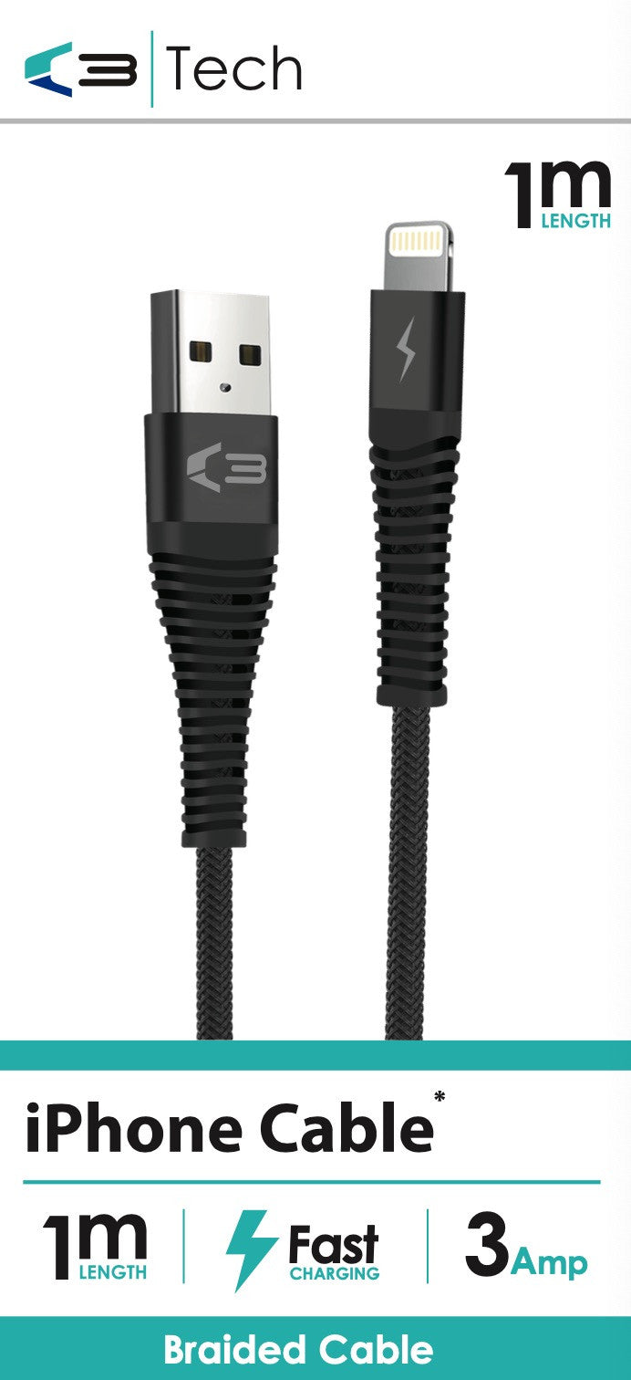 iPhone Black Braided Cable 1M