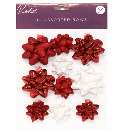 CHRISTMAS BY VIOLET Pk10 RED & WHITE FOIL BOWS