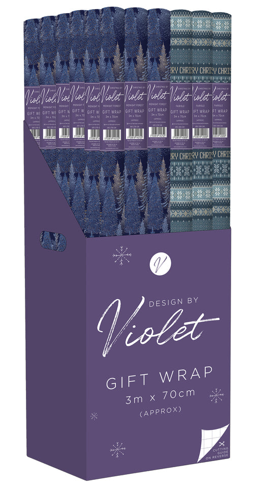 CHRISTMAS BY VIOLET CHRISTMAS 3M LUXURY ROLL WRAP WITH CUTTING GUIDE ON REVERSE ASSORTMENT - FAIRISLE