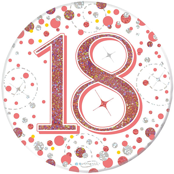 18th Birthday Sparkling Fizz Rose Gold Holographic Badge