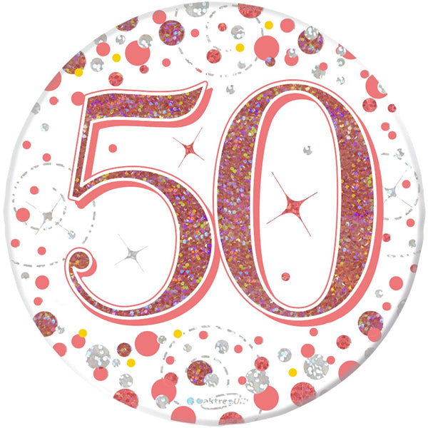 50th Birthday Sparkling Fizz Rose Gold Holographic Badge