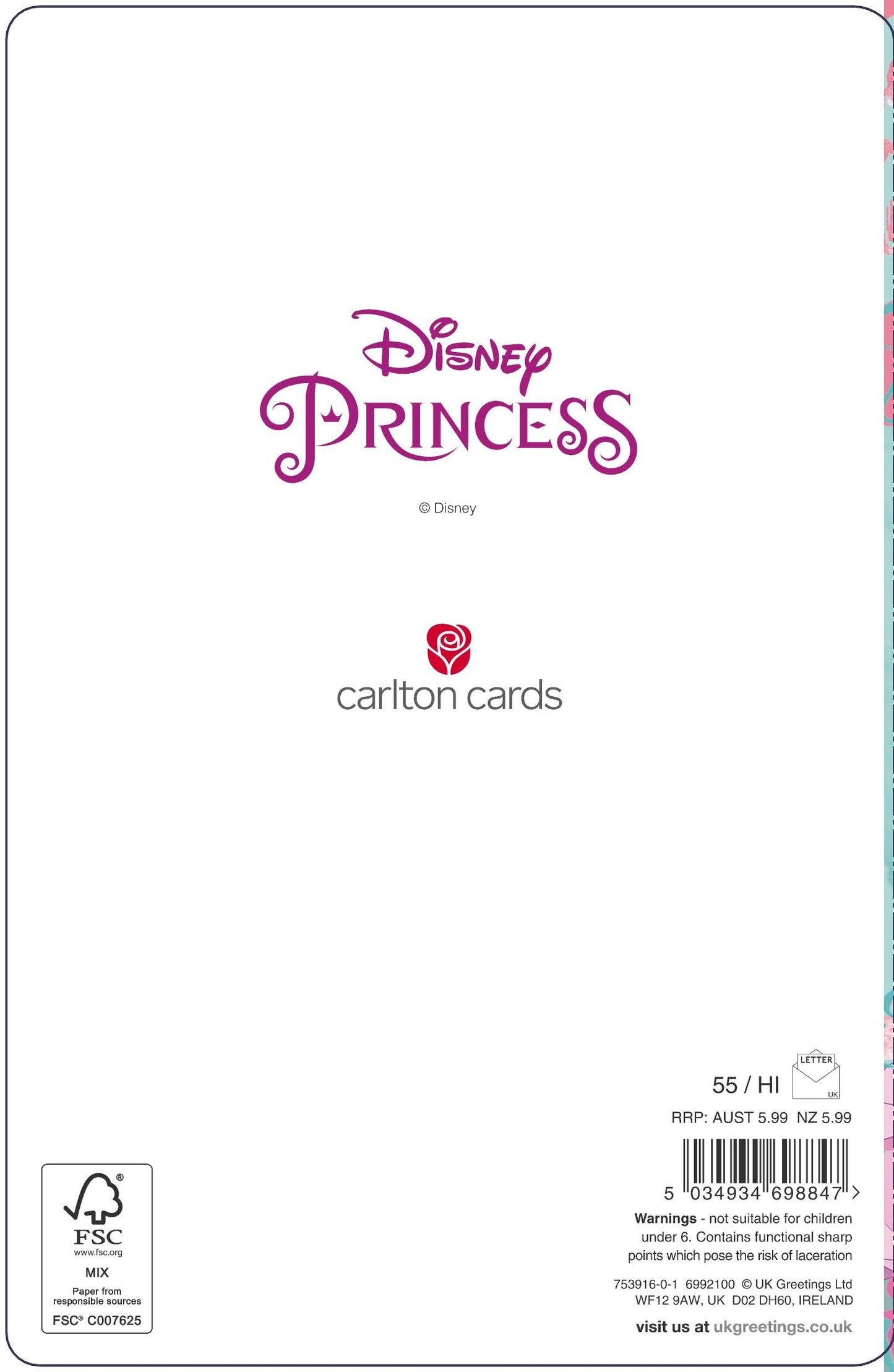 Standard Greeting Card Age 6 Range: Disney Princess