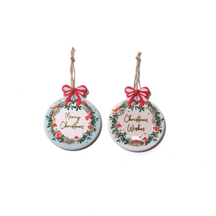 HOLLIES AND BERRIES 2 ASSTD CERAMIC BAUBLE HANGER