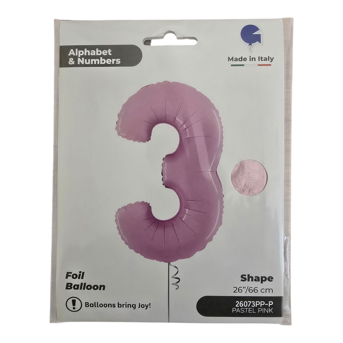 26 inch No 3 Balloon in Pastel Pink by Alphabet & Numbers