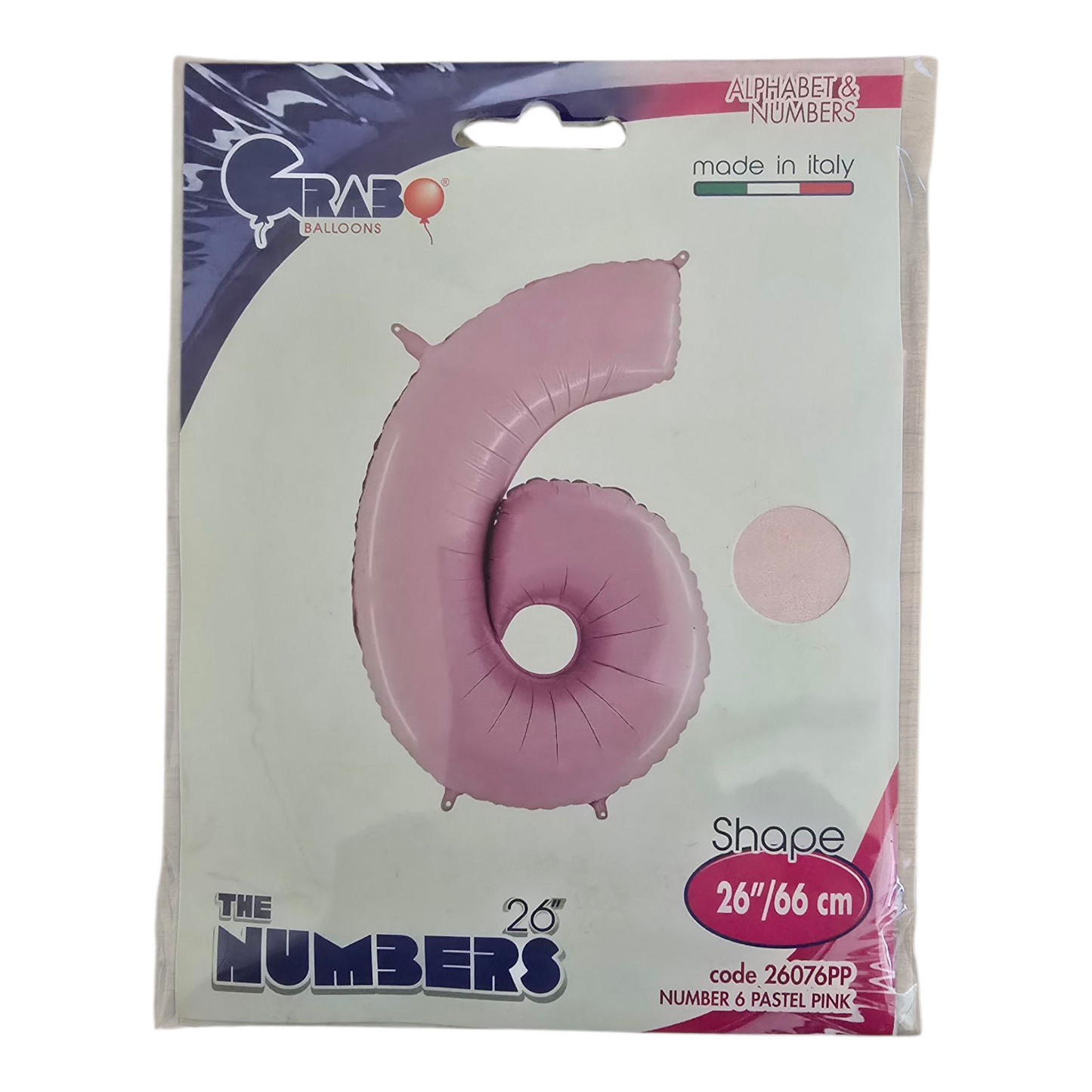26 inch No 6 Balloon in Pastel Pink by Grab