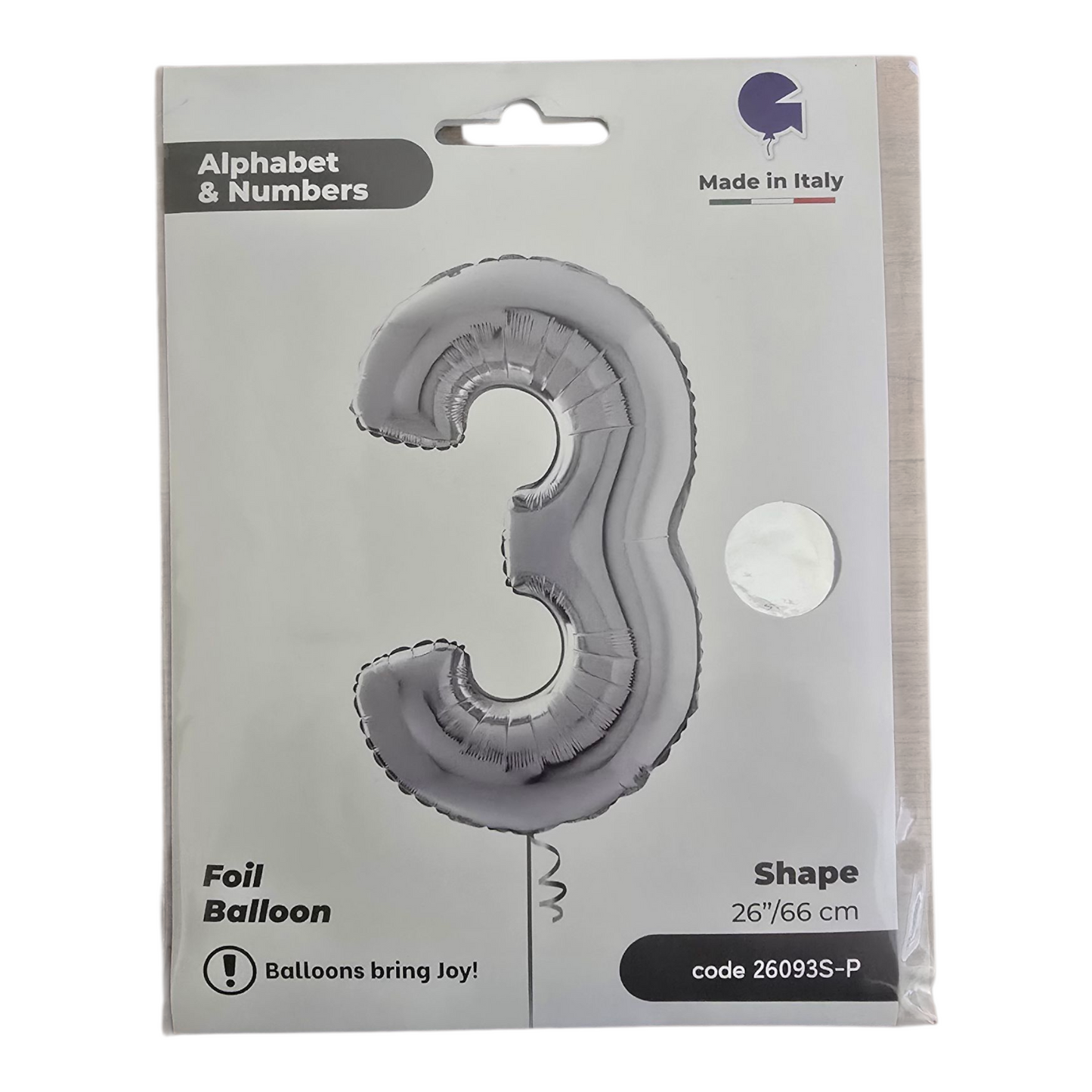 26 inch No 3 Balloon in Silver by Alphabet & Numbers
