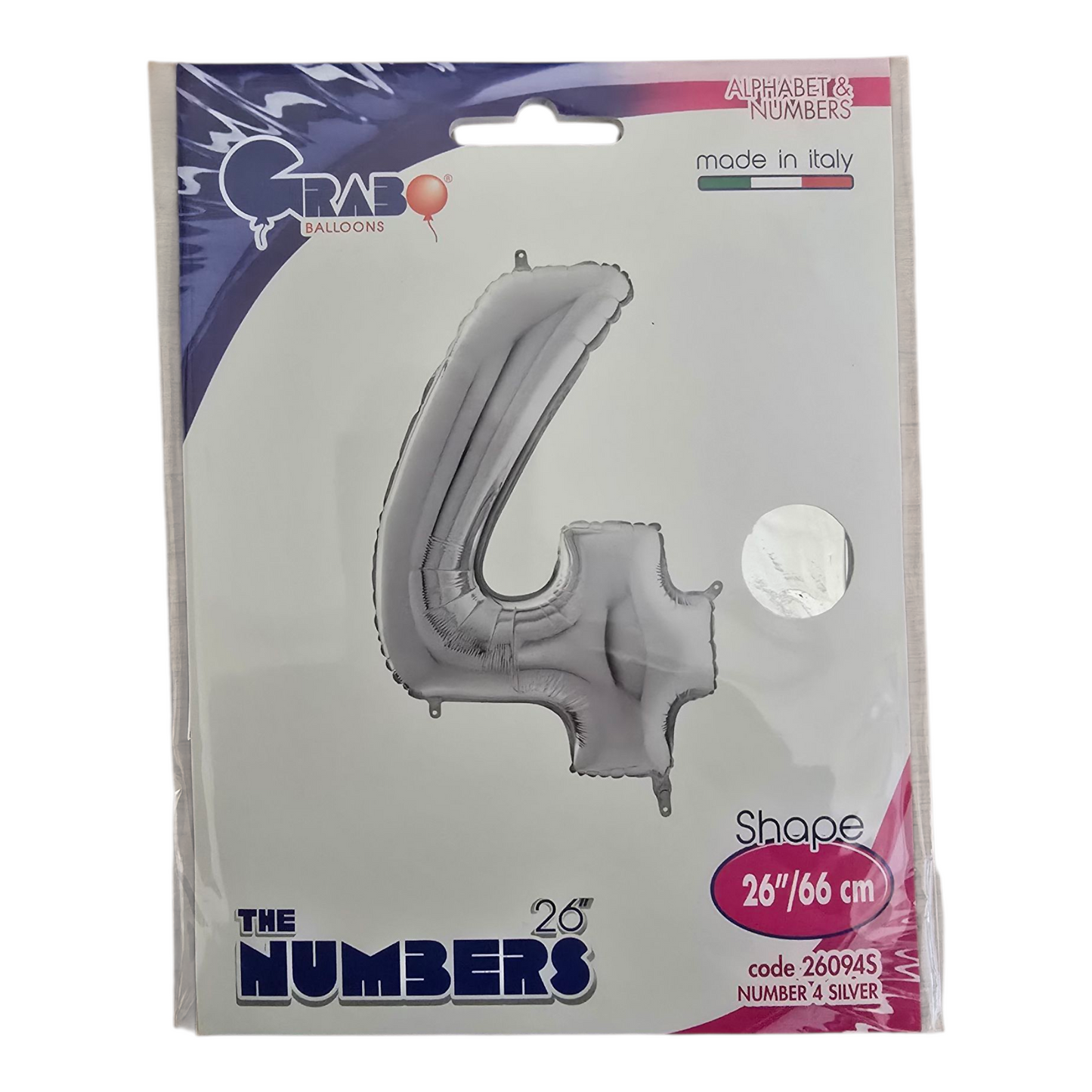 26 inch No 4 Balloon in Silver by Grab