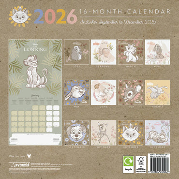 DISNEY CLASSICS (Artist Series) 2026 Square Wall Calendar – Official 16-Month Calendar