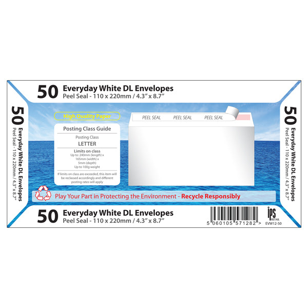 50 Everyday White DL Envelopes Peal & Seal