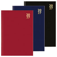 2027 Diary A4 Hardback Week Day to Page Black, Navy & Burgundy