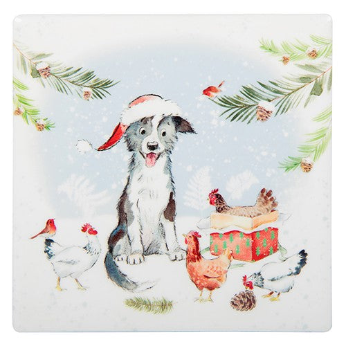 Paper Shed Xmas Coaster Collie Chickens