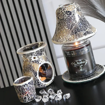 Jar Shade & Tray Set - Black and Gold Crackle