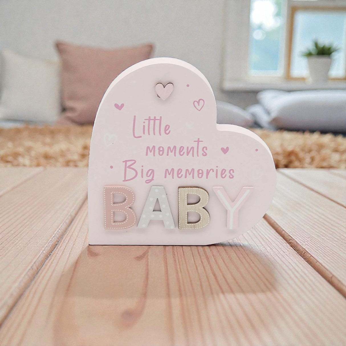 Little Angels 15cm Stand Heart Plaque Pink