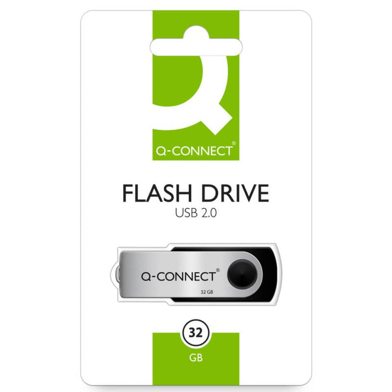 Q-Connect Silver/Black USB 2.0 Swivel 32Gb Flash Drive
