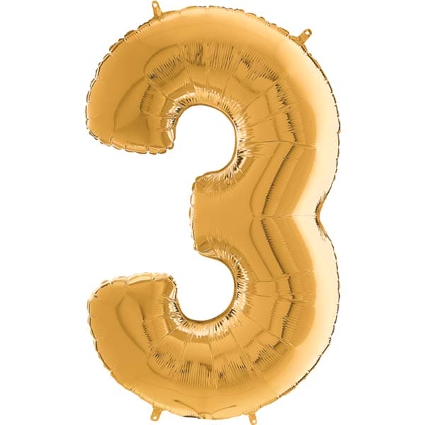 26" Grabo Gold Number 3 Shape Balloons