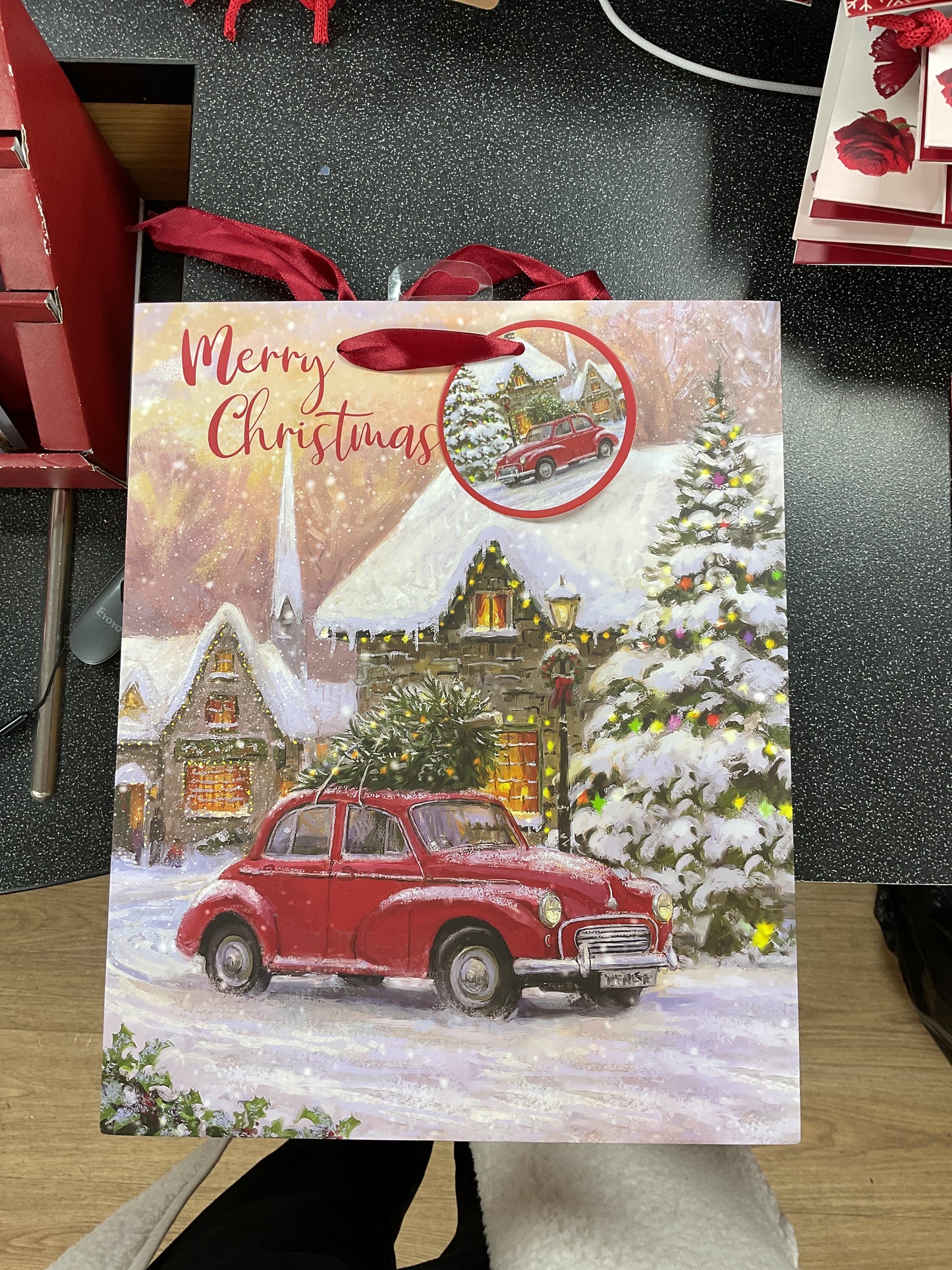 Merry Christmas car large gift bag