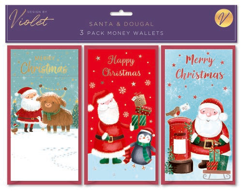 CHRISTMAS BY VIOLET Pk3 MONEY WALLETS - SANTA & DOUGAL