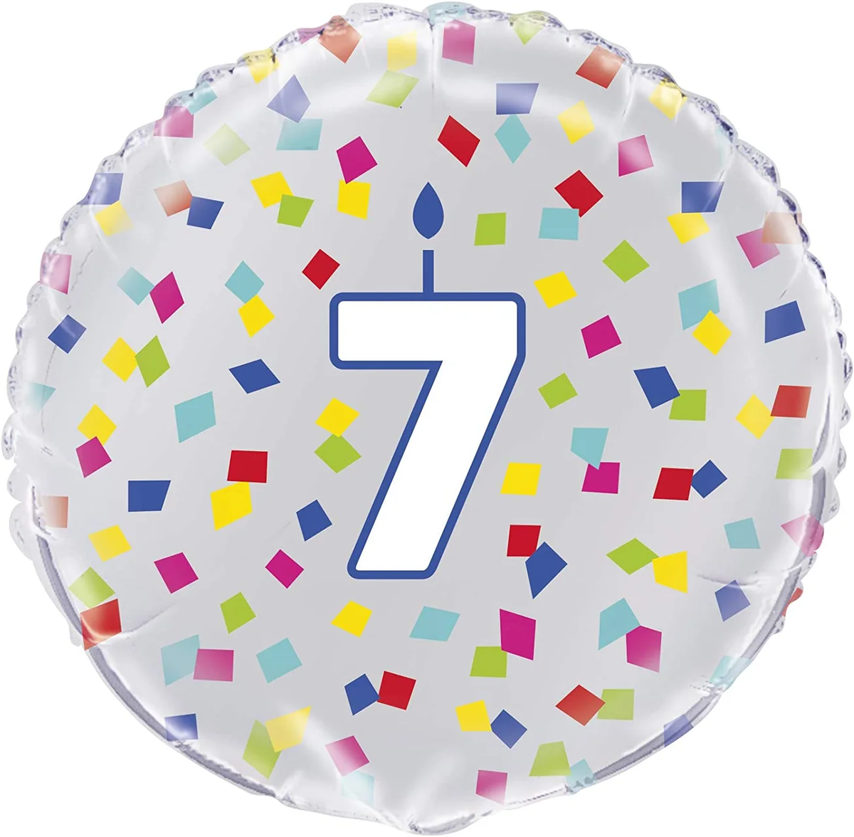 Rainbow Confetti Birthday Number 7 Round Foil Balloon 18"