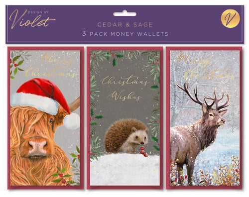 CHRISTMAS BY VIOLET Pk3 MONEY WALLETS - CEDAR & SAGE