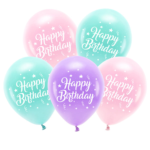 10" Happy Birthday Pink Mix Eco Latex Balloons 5pk