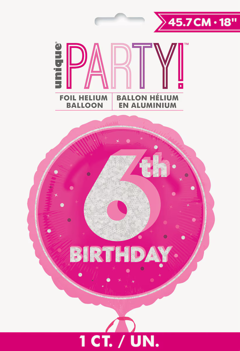 Unique Party 18" Birthday Pink Glitz Number 6 Round Foil Balloon