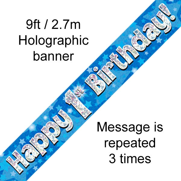 Happy 1st Birthday Blue Holo Banner