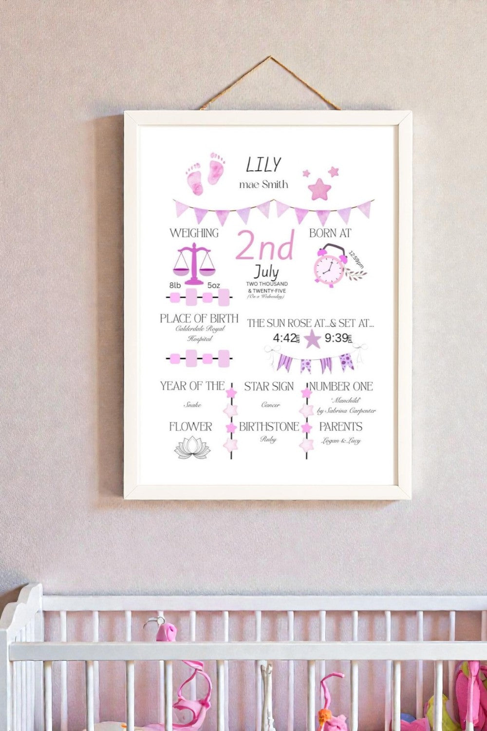Baby Girl Birth Announcement Wall Art