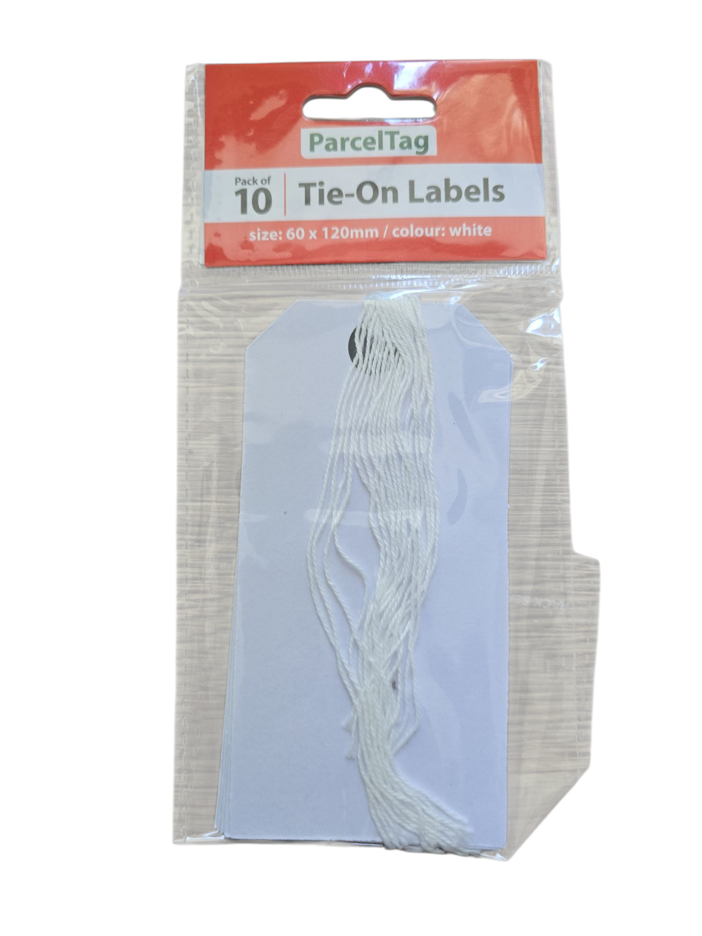 ParcelTag Tie-on Labels Strung White 60 x 120mm Pack of 10 Hanging