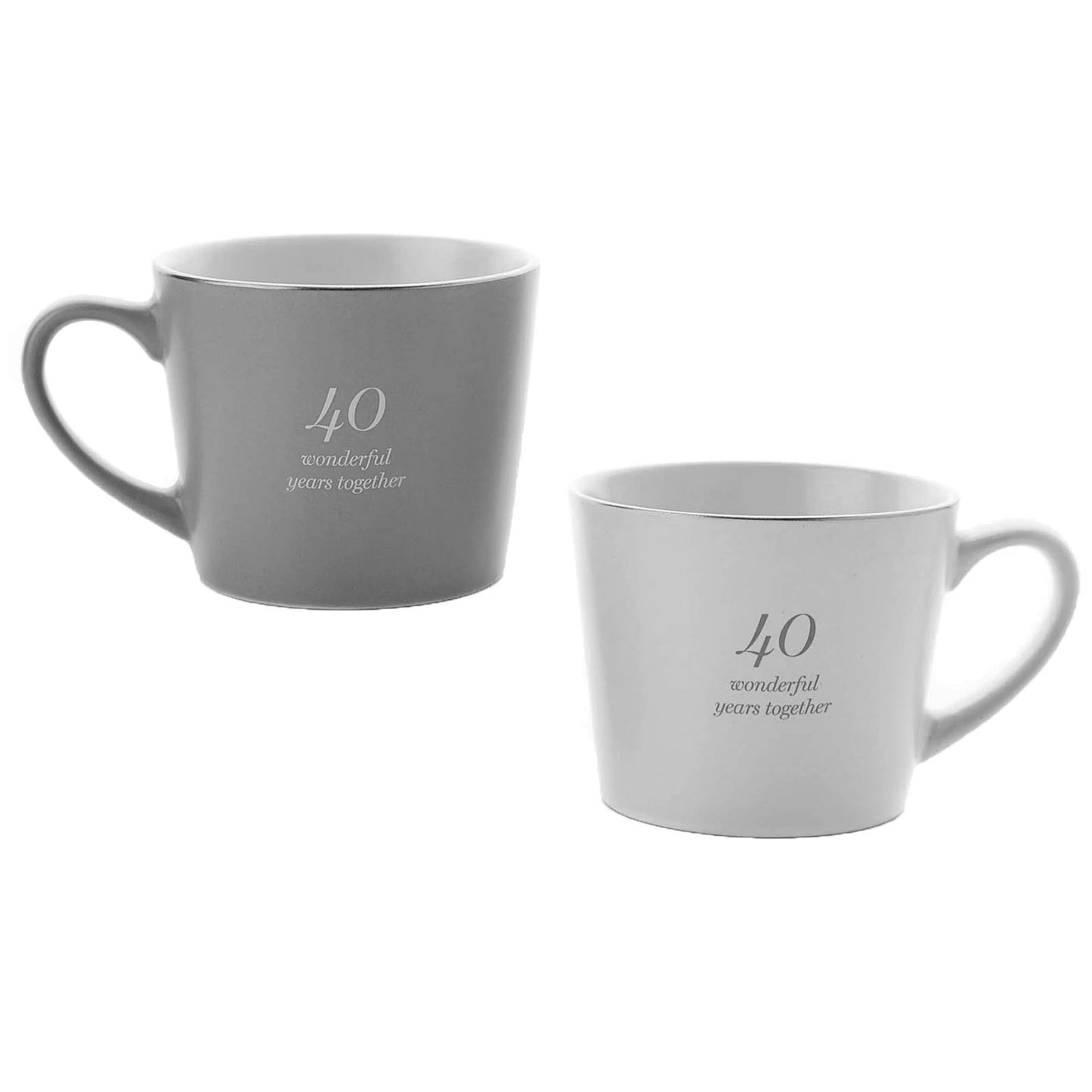 Amore Set of 2 Grey & White Mugs - 40th Anniversary