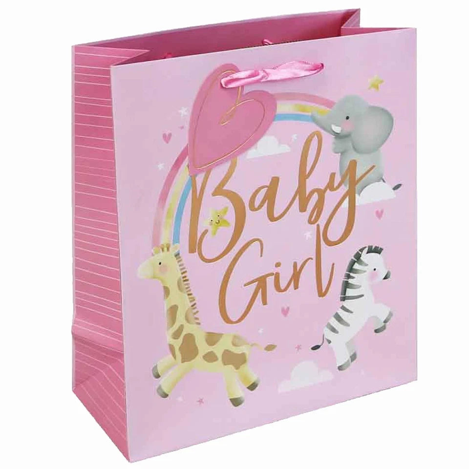 Baby Girl Gift Bag with Tag Cute Animals Eco Friendly Recyclable