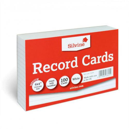 Silvine Ruled Record Cards White 152 x 101mm Pack of 100
