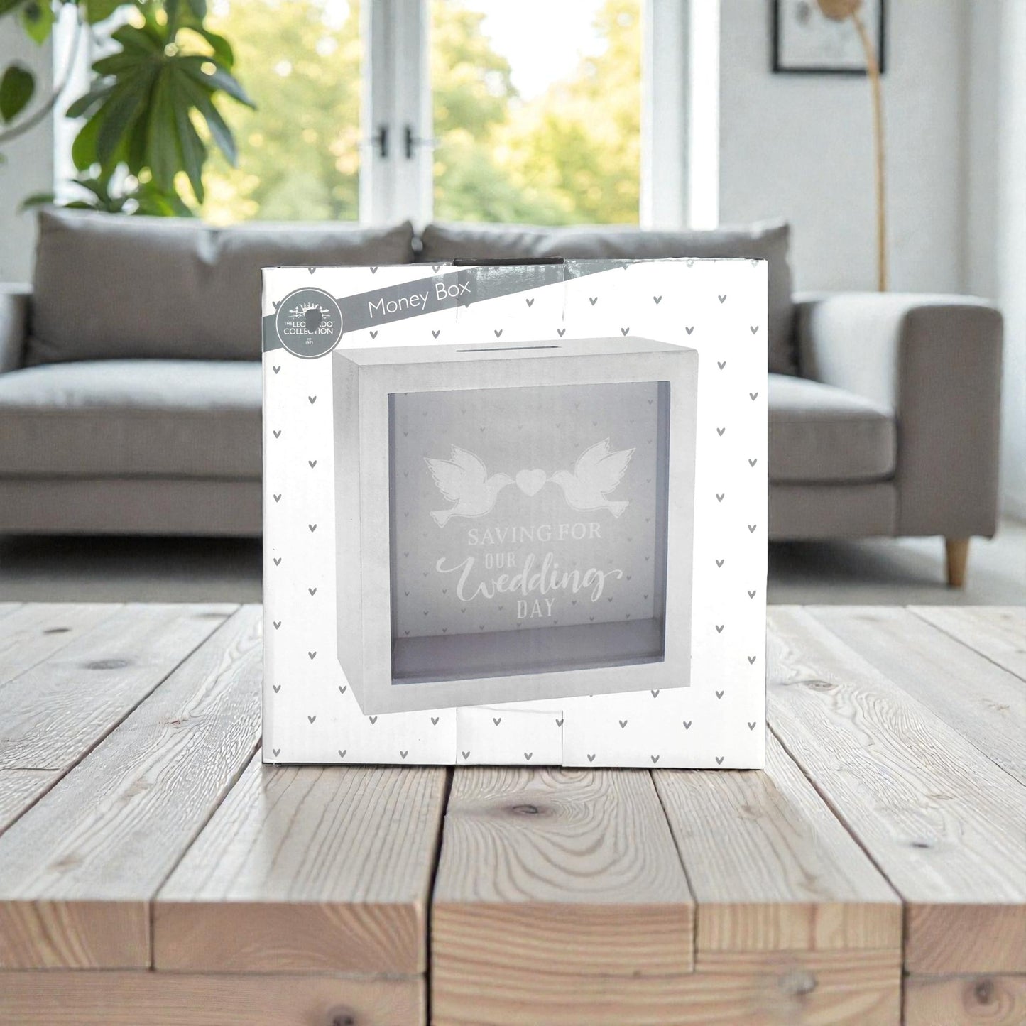 The Leonardo Collection LP44224 Wedding Fund Money Box, Wooden, Silver and White, 18x18x7cm
