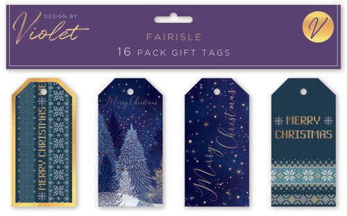 CHRISTMAS BY VIOLET Pk16 GIFT TAGS - FAIRISLE
