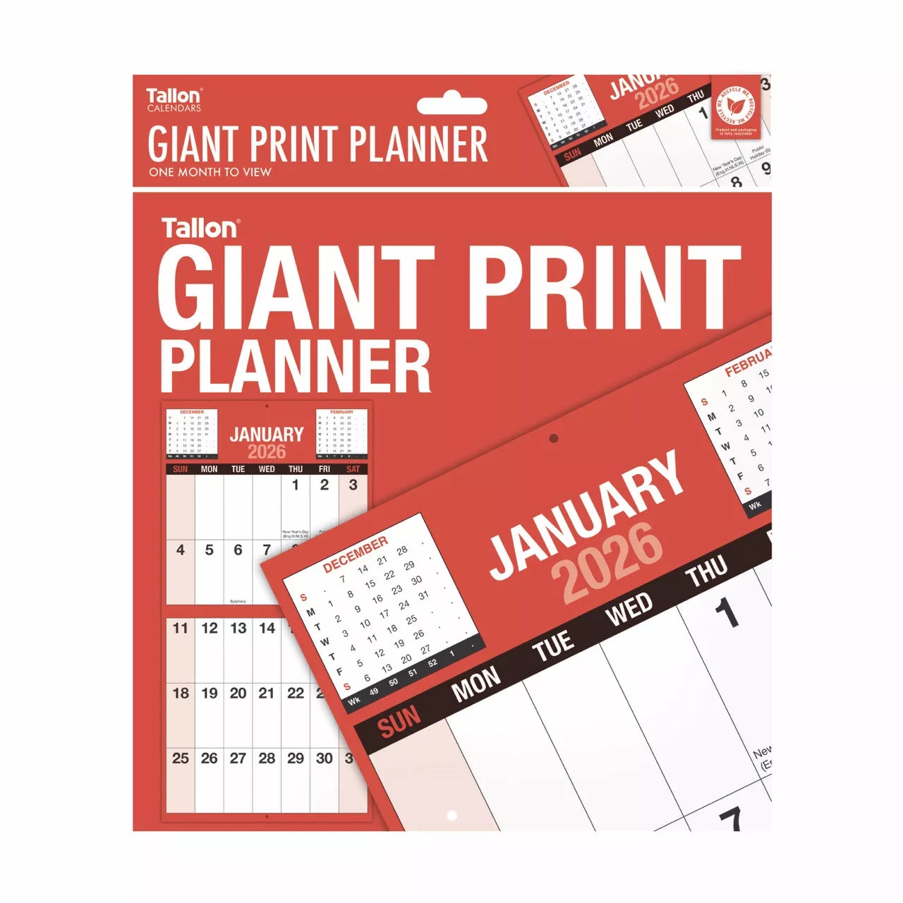 2026 RED & BLACK GIANT PRINT MONTH TO VIEW PLANNER