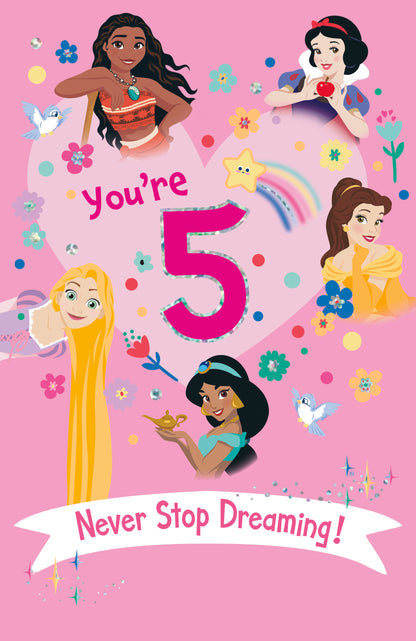 Hand Finished Greeting Cards Birthday 5 Year Girl Juvenile Disney Princess