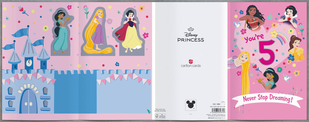 Hand Finished Greeting Cards Birthday 5 Year Girl Juvenile Disney Princess
