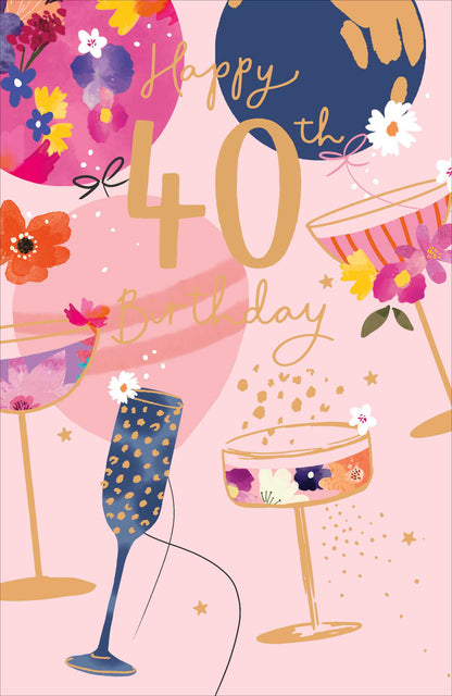 Standard Greeting Cards Birthday 40th  Floral Celebrations