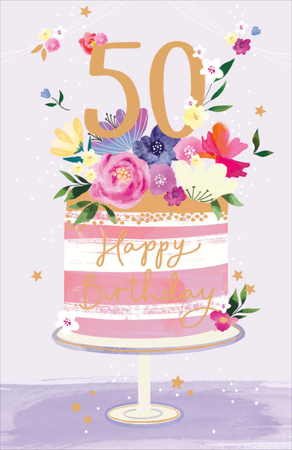 Standard Greeting Cards Birthday 50th  Floral Celebrations
