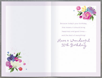 Standard Greeting Cards Birthday 50th  Floral Celebrations