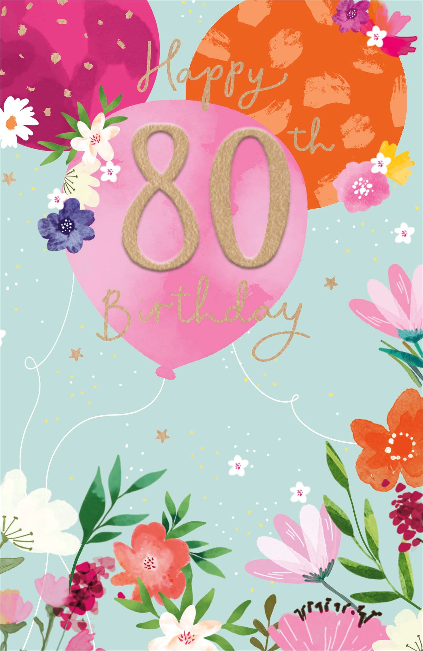 Standard Greeting Cards Birthday 80th  Floral Celebrations