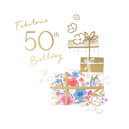 Clasp Greeting Cards Birthday 50th  Signature Cherry Bloom