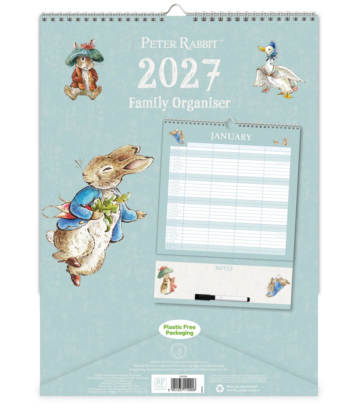 Peter Rabbit 2027 Family Organiser Wall Calendar – 4 Column Planner
