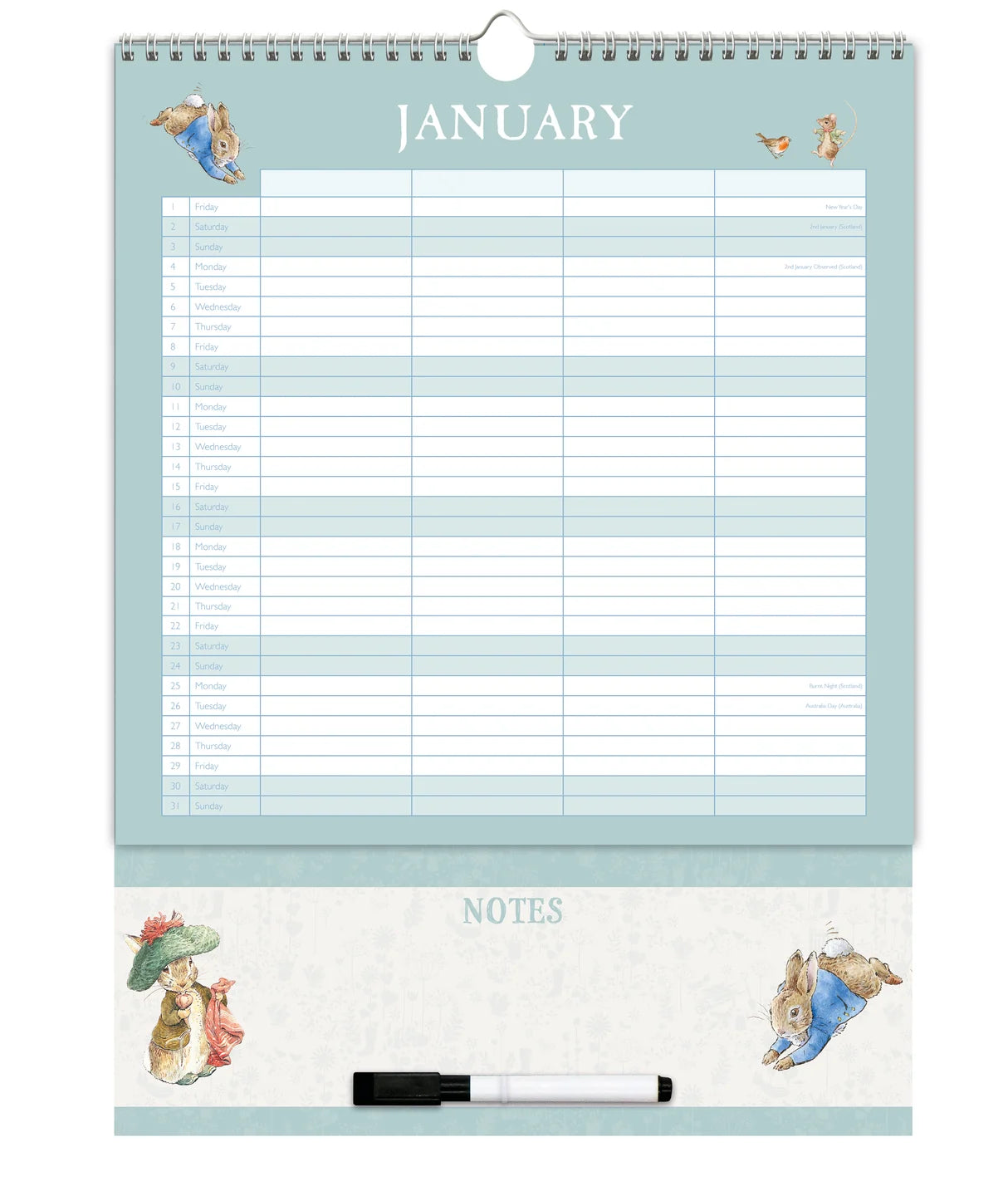 Peter Rabbit 2027 Family Organiser Wall Calendar – 4 Column Planner