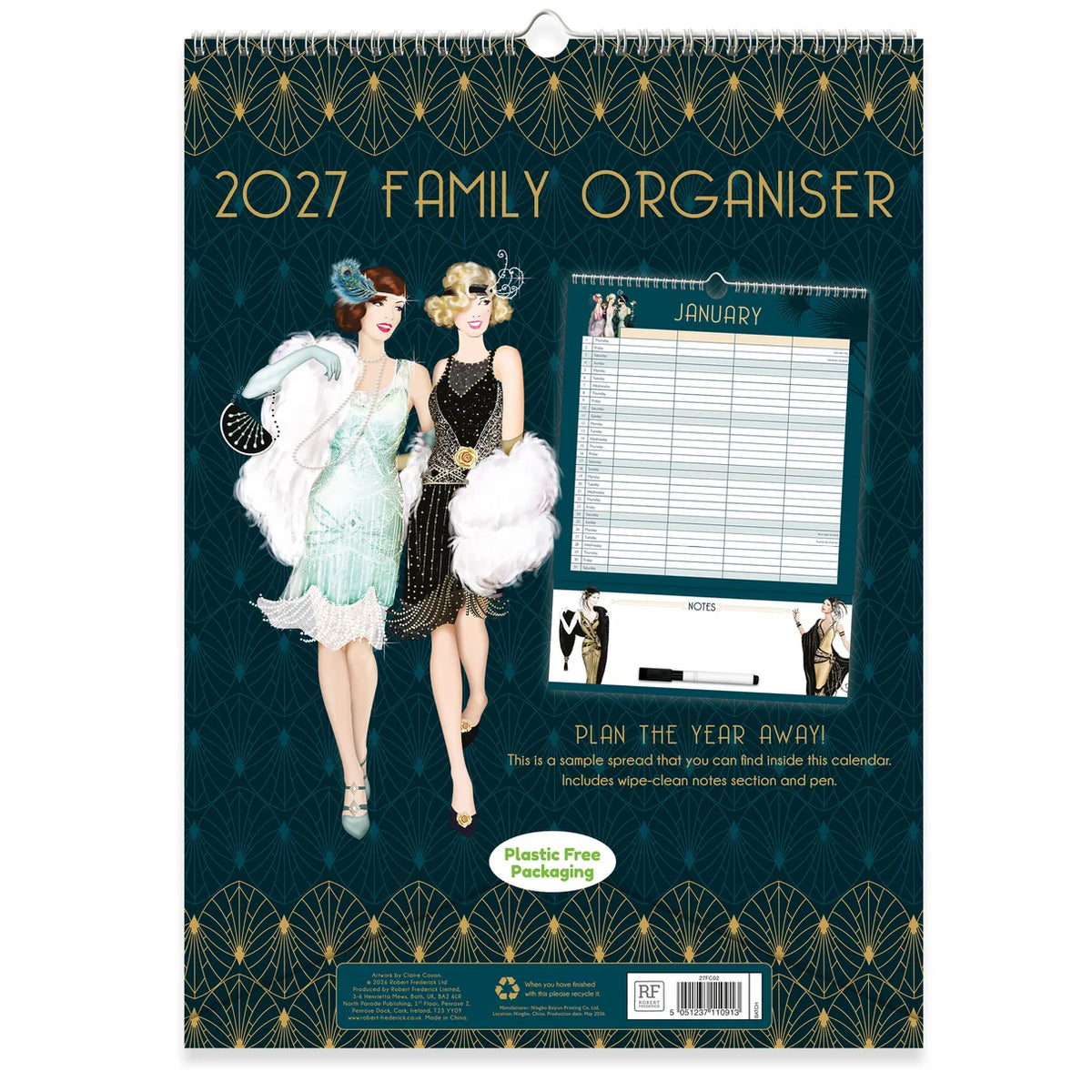 Claire Coxon Art Deco Family Organiser Wall Calendar 2027