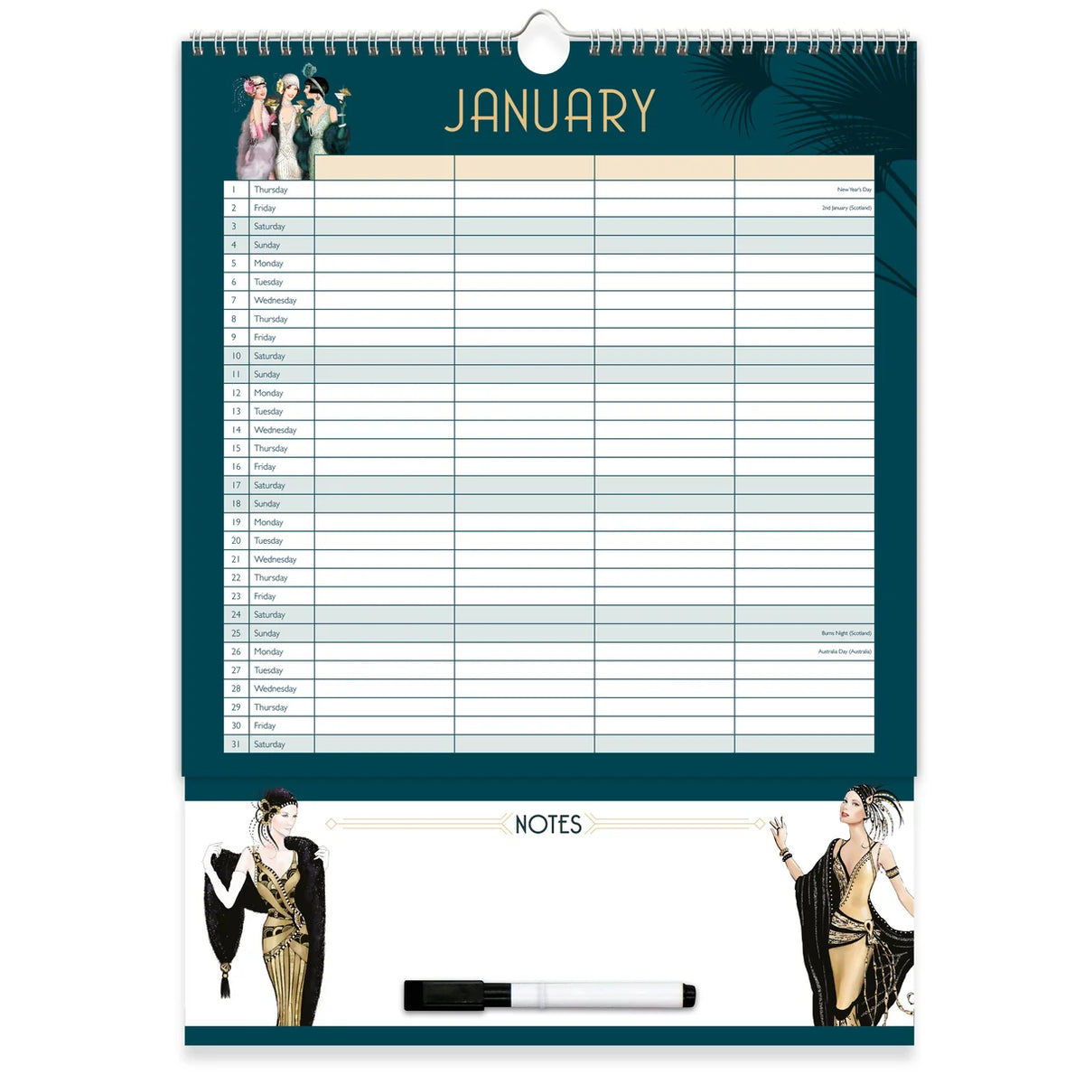 Claire Coxon Art Deco Family Organiser Wall Calendar 2027