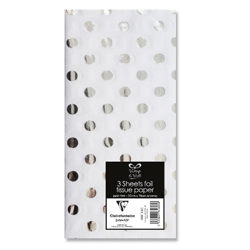 Silver Polka Dot Foil Tissue Paper - 3 Sheets