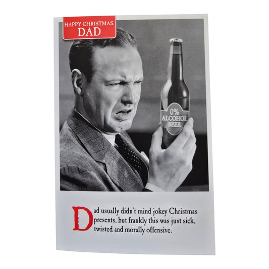DadMan looking unhappy about a bottle of non-alcoholic beer